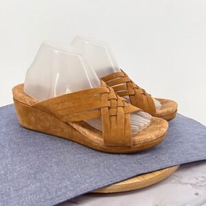 UGG Lilah Tan Suede Woven Wedge Sandals Women 10 Cork Slide 1019976 Chestnut